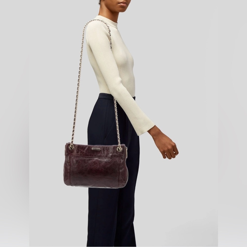 Rebecca Minkoff Dark Burgundy Leather Shoulder Bag with Silver Chain